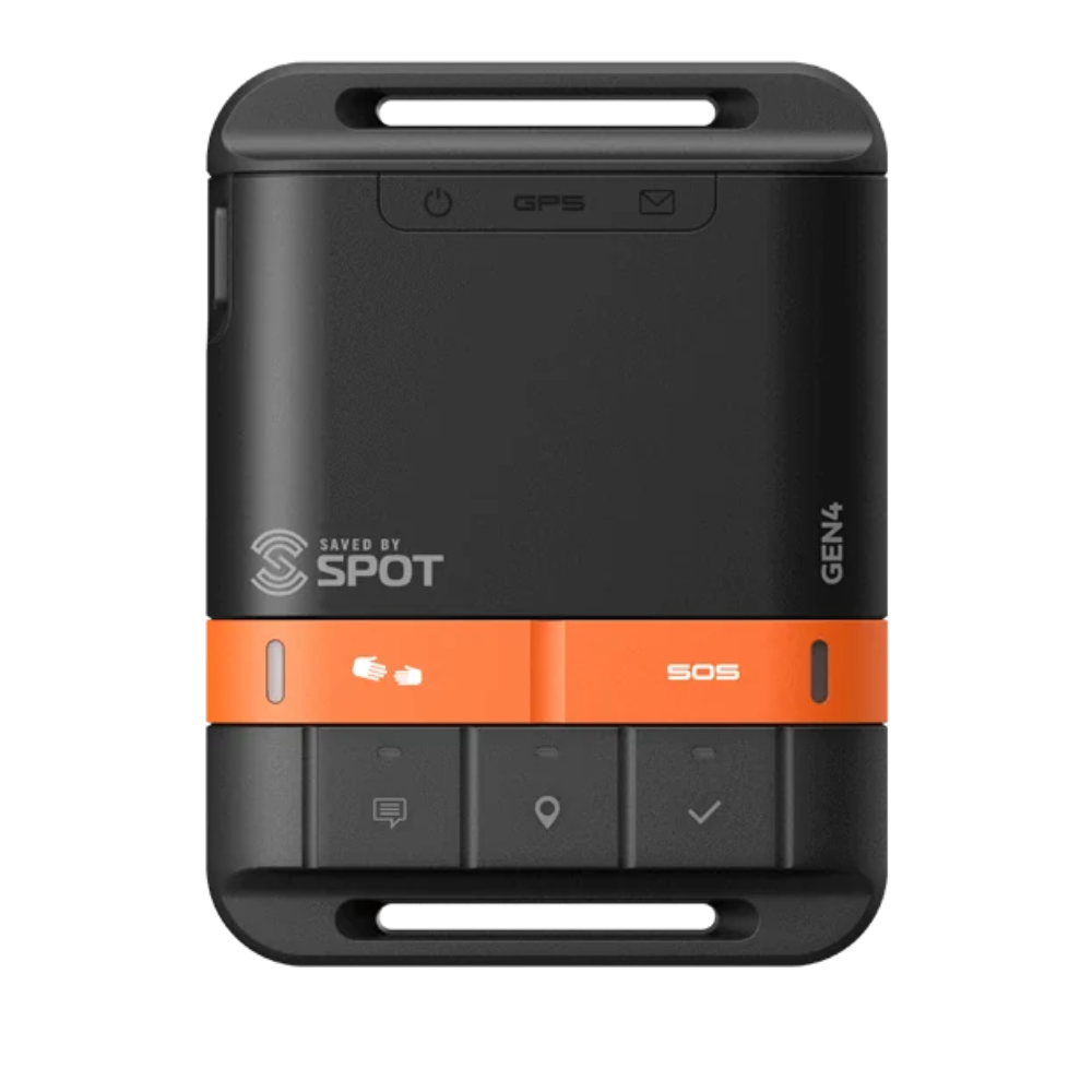 SPOT Gen4 отпред с оранжеви защитни капаци на бутоните.