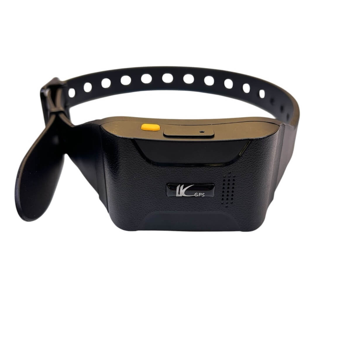 Черна GPS каишка GPS880 с правоъгълен модул и жълт бутон.