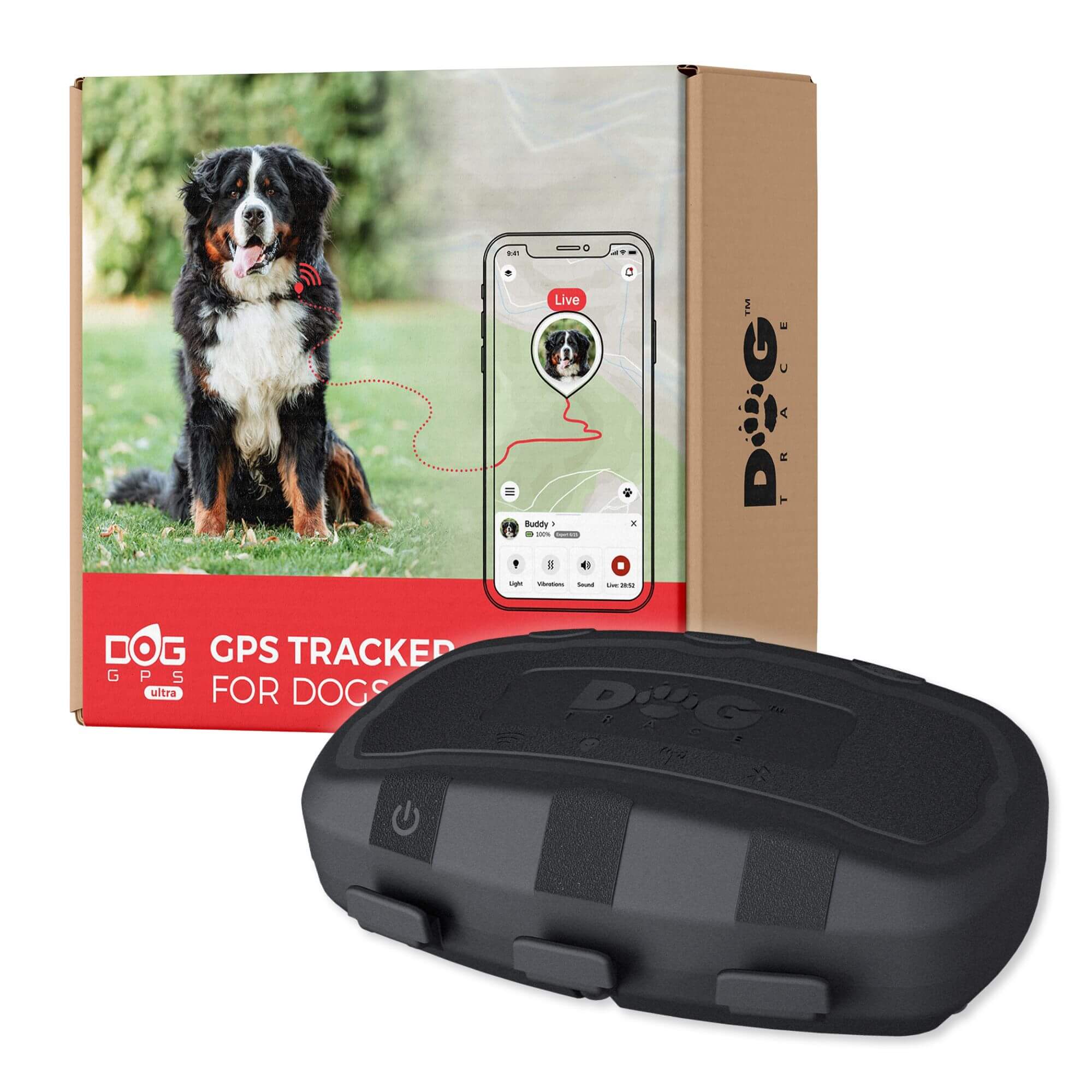 Dogtrace DOG GPS ultra пред продуктовата опаковка.